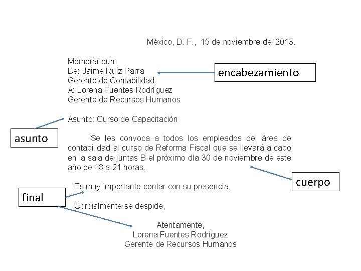 México, D. F. , 15 de noviembre del 2013. Memorándum De: Jaime Ruíz Parra