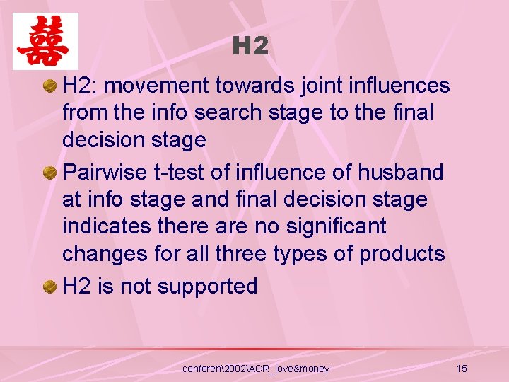 H 2 H 2: movement towards joint influences from the info search stage to