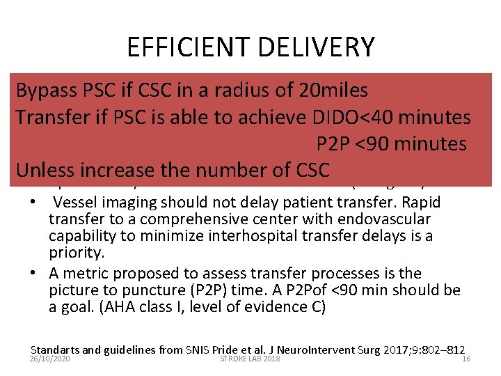 EFFICIENT DELIVERY Bypass PSC if CSC in a radius of 20 miles • Patients