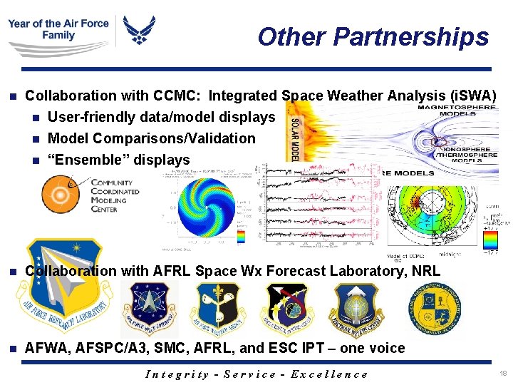 Other Partnerships n Collaboration with CCMC: Integrated Space Weather Analysis (i. SWA) n User-friendly