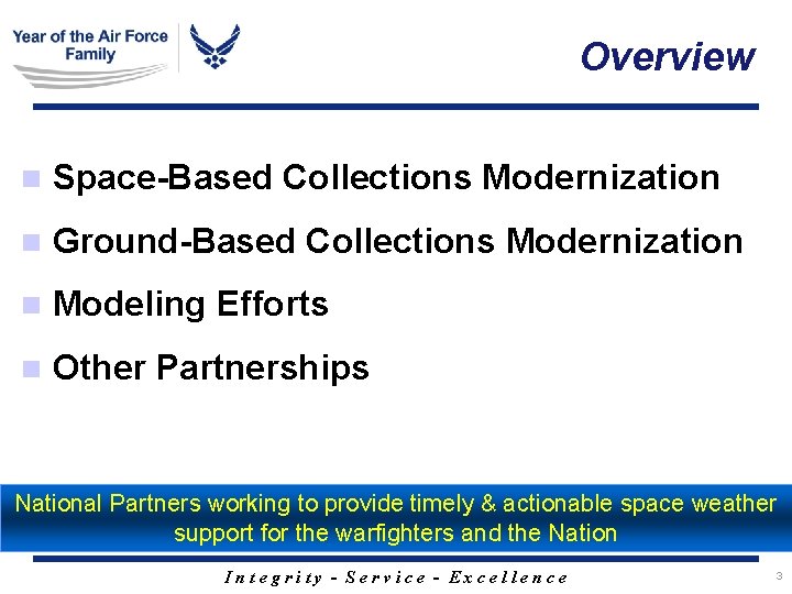 Overview n Space-Based Collections Modernization n Ground-Based Collections Modernization n Modeling Efforts n Other