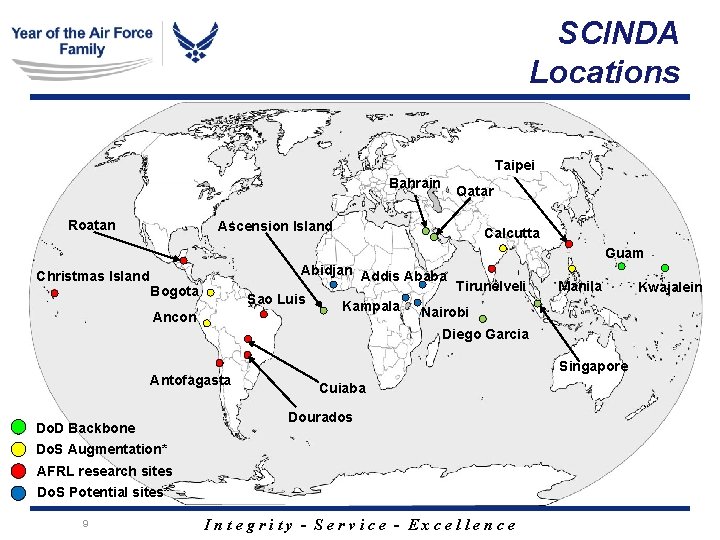 SCINDA Locations Taipei Bahrain Roatan Qatar Ascension Island Calcutta Guam Christmas Island Abidjan Addis