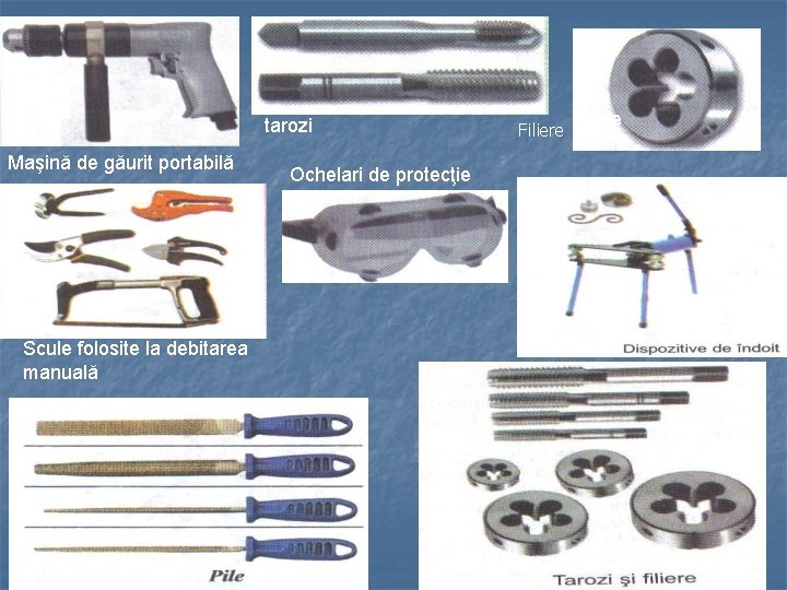 tarozi Maşină de găurit portabilă Scule folosite la debitarea manuală Ochelari de protecţie Filiere