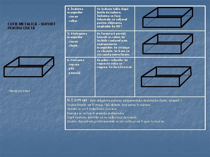 CUTIE METALICĂ – SUPORT PENTRU CRETĂ 4. Îndoirea marginilor - ciocan - colţar Se