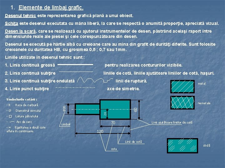 1. Elemente de limbaj grafic. Desenul tehnic este reprezentarea grafică plană a unui obiect.
