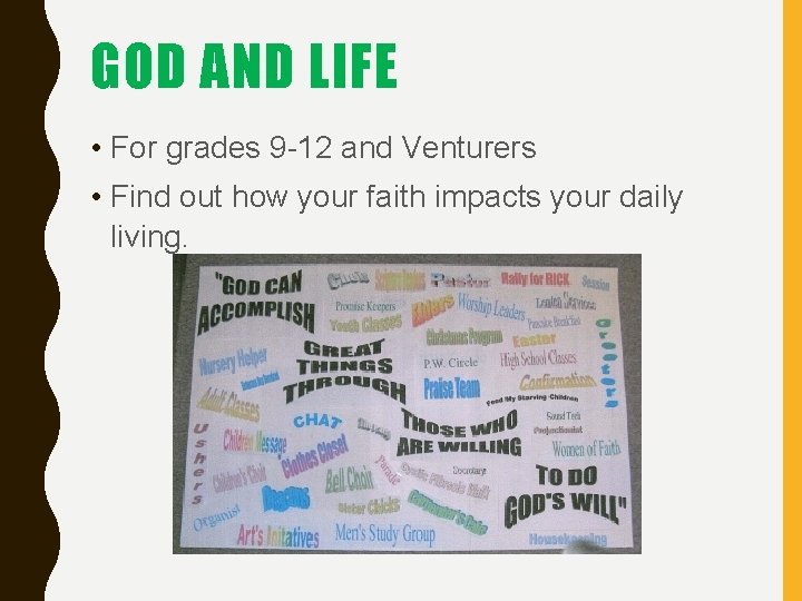 GOD AND LIFE • For grades 9 -12 and Venturers • Find out how