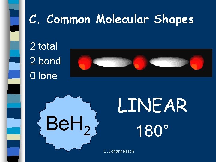 C. Common Molecular Shapes 2 total 2 bond 0 lone Be. H 2 LINEAR