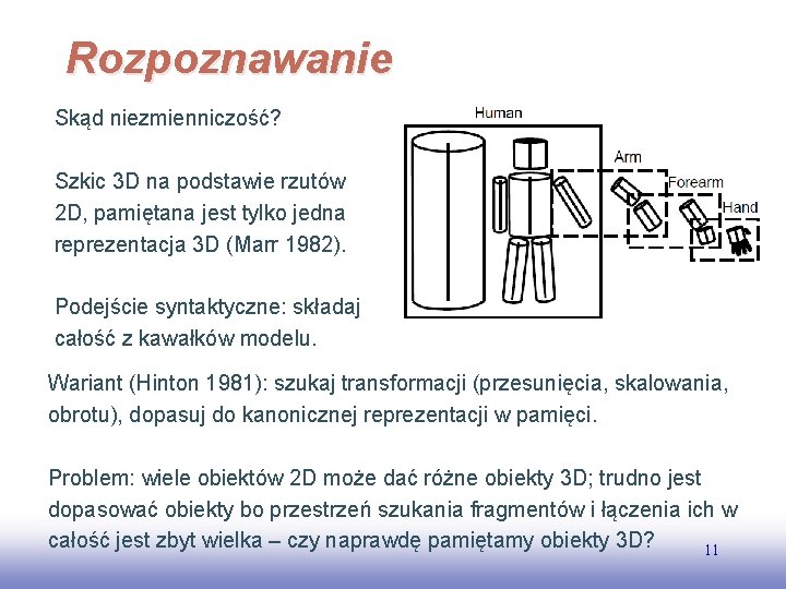 Rozpoznawanie Skąd niezmienniczość? Szkic 3 D na podstawie rzutów 2 D, pamiętana jest tylko