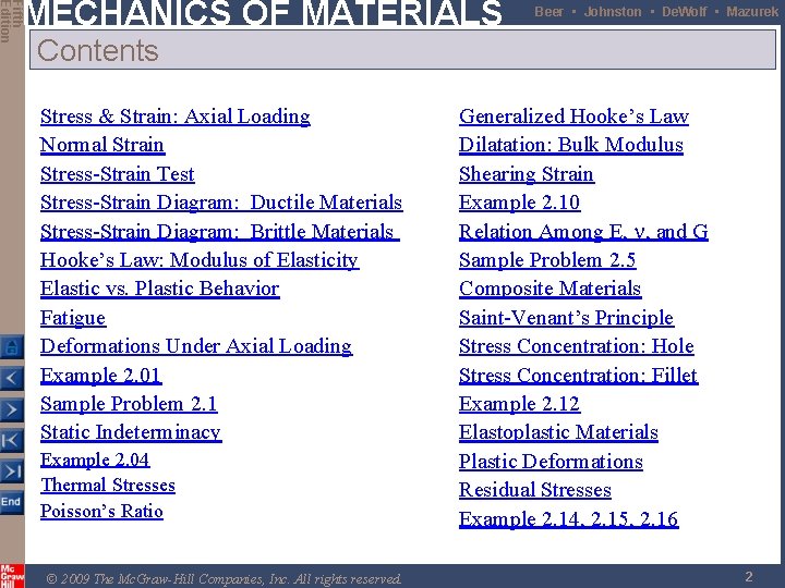 Fifth Edition MECHANICS OF MATERIALS Beer • Johnston • De. Wolf • Mazurek Contents
