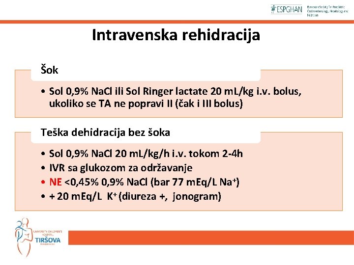 Intravenska rehidracija Šok • Sol 0, 9% Na. Cl ili Sol Ringer lactate 20