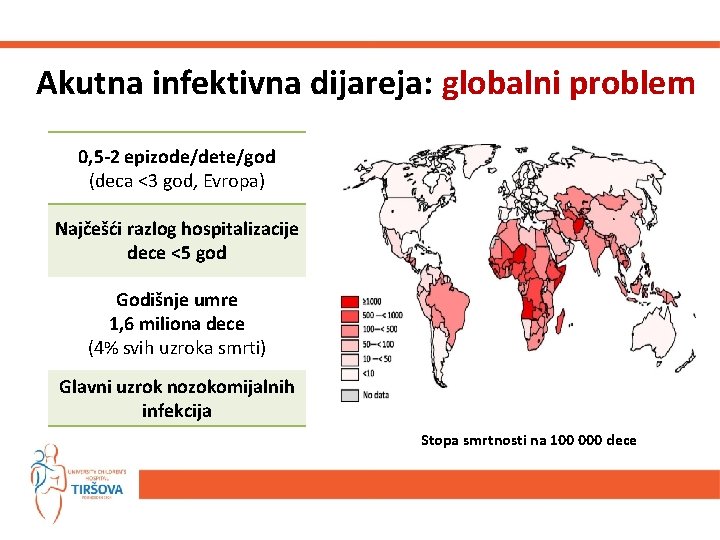 Akutna infektivna dijareja: globalni problem 0, 5 -2 epizode/dete/god (deca <3 god, Evropa) Najčešći