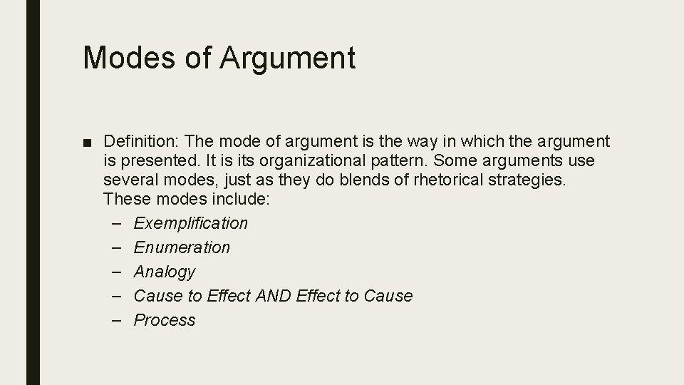Modes of Argument ■ Definition: The mode of argument is the way in which Modes of Argument ■ Definition: The mode of argument is the way in which