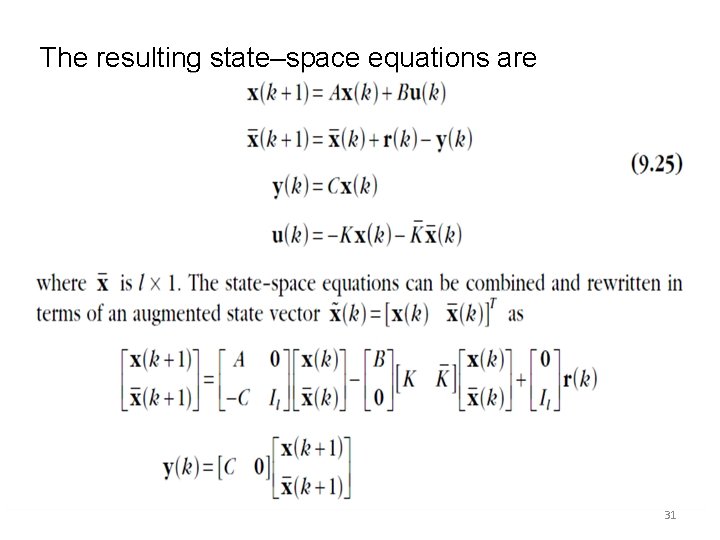 The resulting state–space equations are 31 