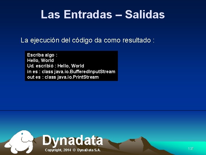 Las Entradas – Salidas La ejecución del código da como resultado : Escriba algo