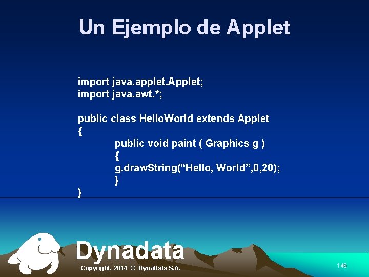 Un Ejemplo de Applet import java. applet. Applet; import java. awt. *; public class