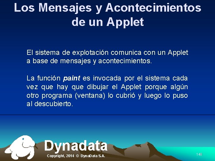 Los Mensajes y Acontecimientos de un Applet El sistema de explotación comunica con un