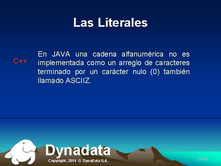 Las Literales C++ En JAVA una cadena alfanumérica no es implementada como un arreglo