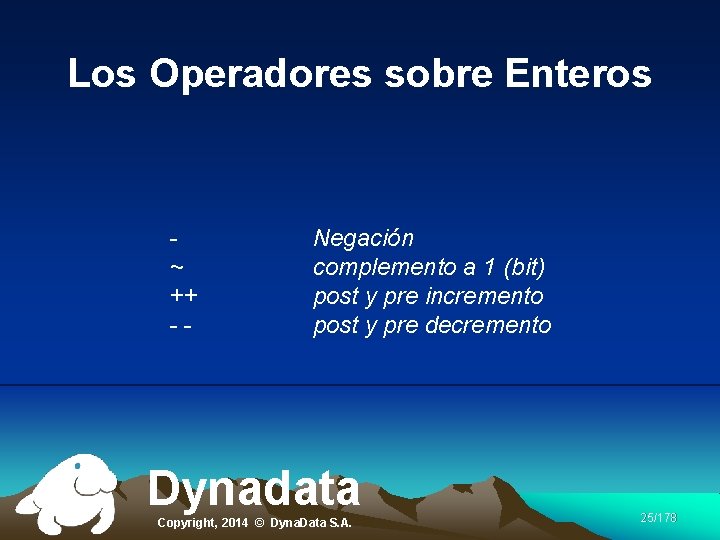 Los Operadores sobre Enteros ~ ++ -- Negación complemento a 1 (bit) post y