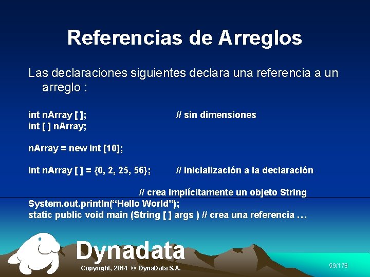 Referencias de Arreglos Las declaraciones siguientes declara una referencia a un arreglo : int