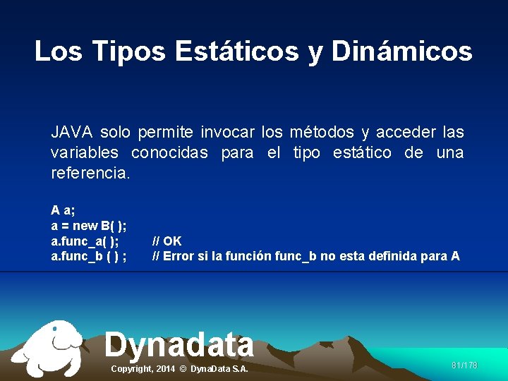 Los Tipos Estáticos y Dinámicos JAVA solo permite invocar los métodos y acceder las