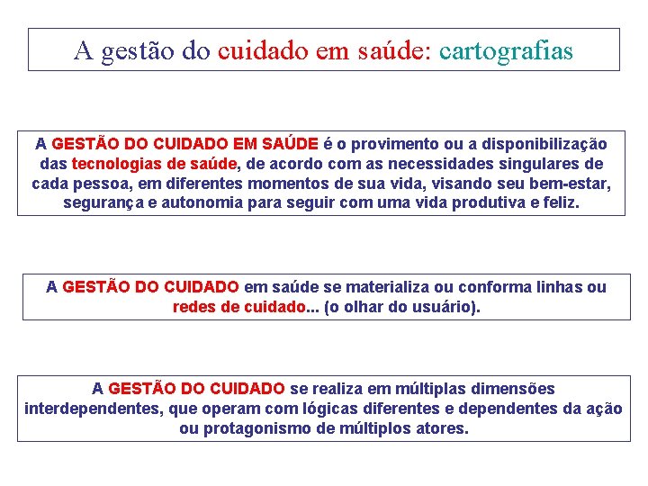 A gestão do cuidado em saúde: cartografias A GESTÃO DO CUIDADO EM SAÚDE é