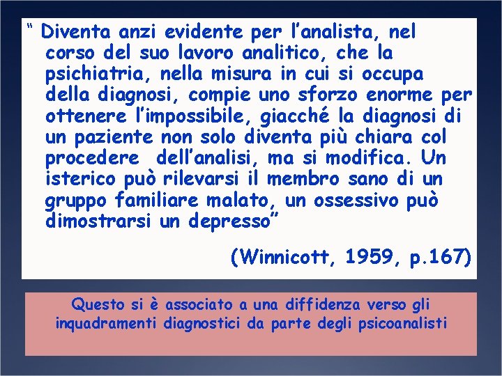 “ Diventa anzi evidente per l’analista, nel corso del suo lavoro analitico, che la