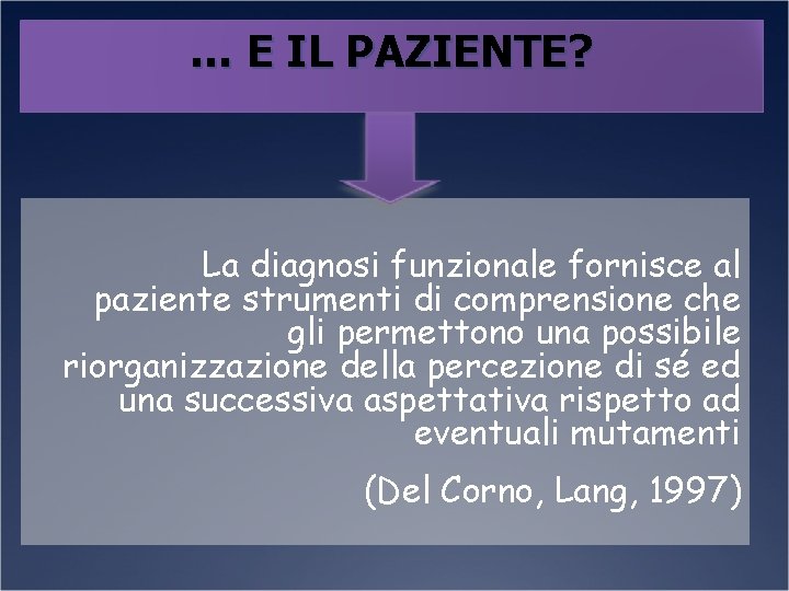 … E IL PAZIENTE? La diagnosi funzionale fornisce al paziente strumenti di comprensione che