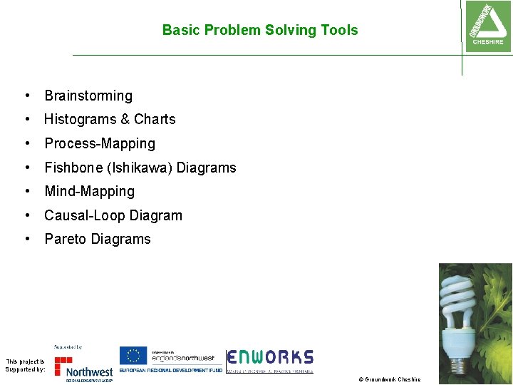 Basic Problem Solving Tools • Brainstorming • Histograms & Charts • Process-Mapping • Fishbone