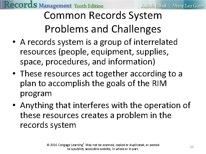 Common Records System Problems and Challenges • A records system is a group of