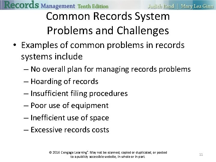 Common Records System Problems and Challenges • Examples of common problems in records systems