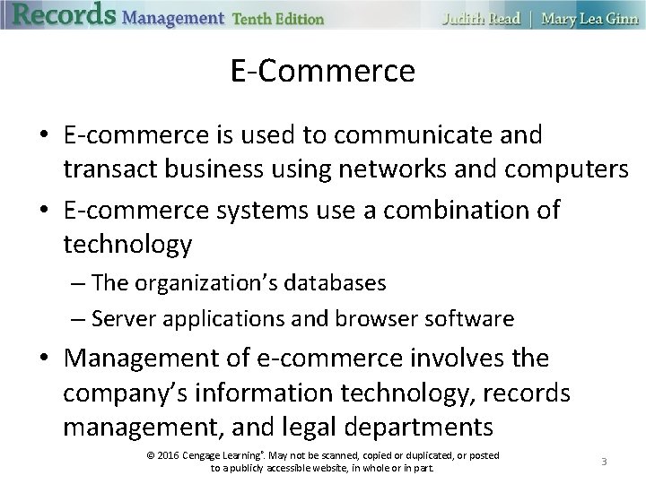 E-Commerce • E-commerce is used to communicate and transact business using networks and computers