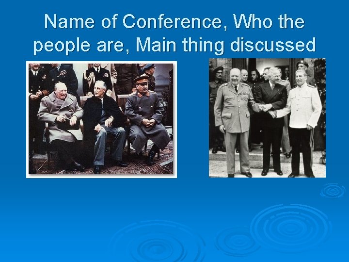 Name of Conference, Who the people are, Main thing discussed 