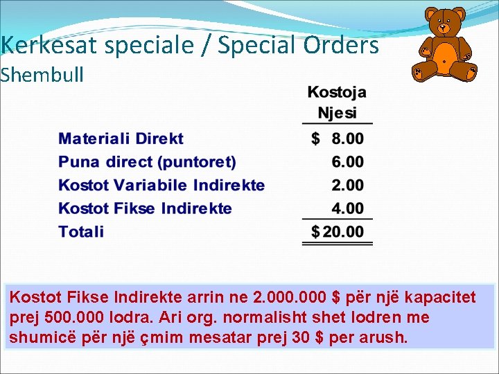 Kerkesat speciale / Special Orders Shembull Kostot Fikse Indirekte arrin ne 2. 000 $