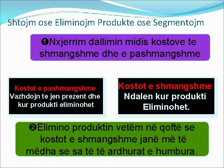 Shtojm ose Eliminojm Produkte ose Segmentojm ÊNxjerrim dallimin midis kostove te shmangshme dhe e