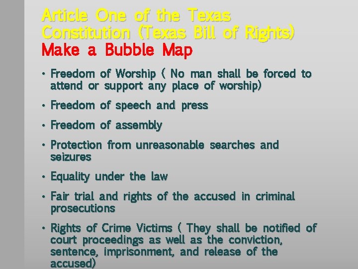 Article One of the Texas Constitution (Texas Bill of Rights) Make a Bubble Map
