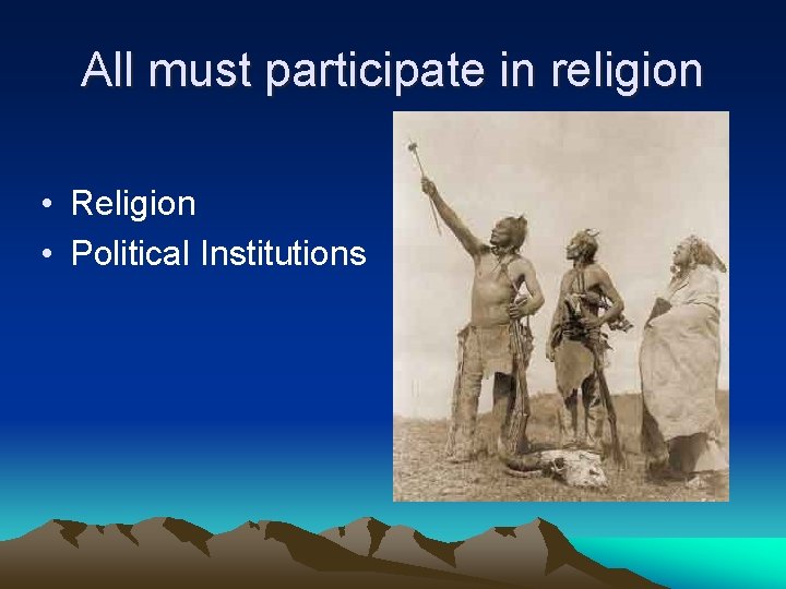 All must participate in religion • Religion • Political Institutions 