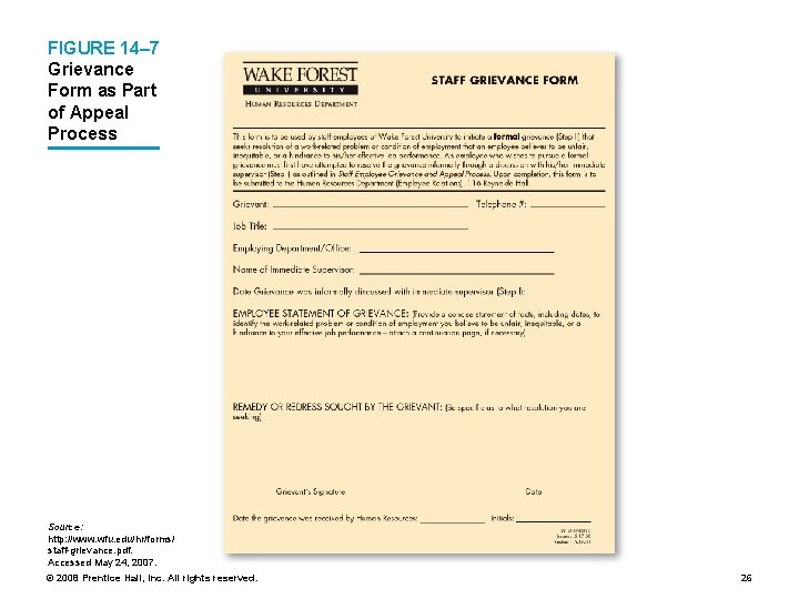 FIGURE 14– 7 Grievance Form as Part of Appeal Process Source: http: //www. wfu.