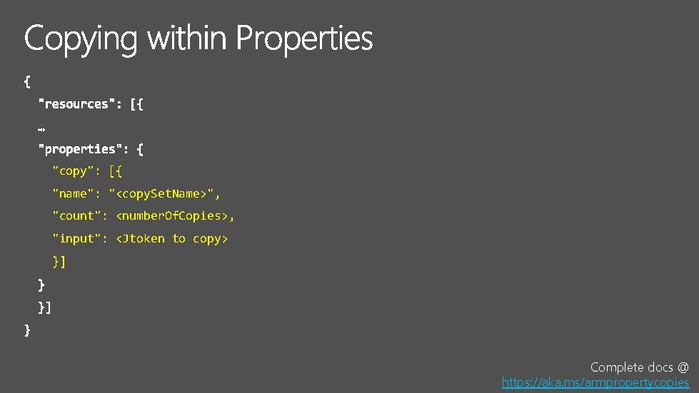 "copy": [{ "name": "<copy. Set. Name>", "count": <number. Of. Copies>, "input": <Jtoken to copy>