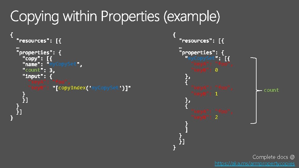 count my. Copy. Set "key. A": "foo", "key. B": 0 my. Copy. Set "key.