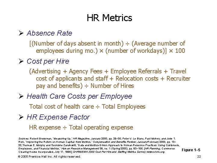 HR Metrics Ø Absence Rate [(Number of days absent in month) ÷ (Average number