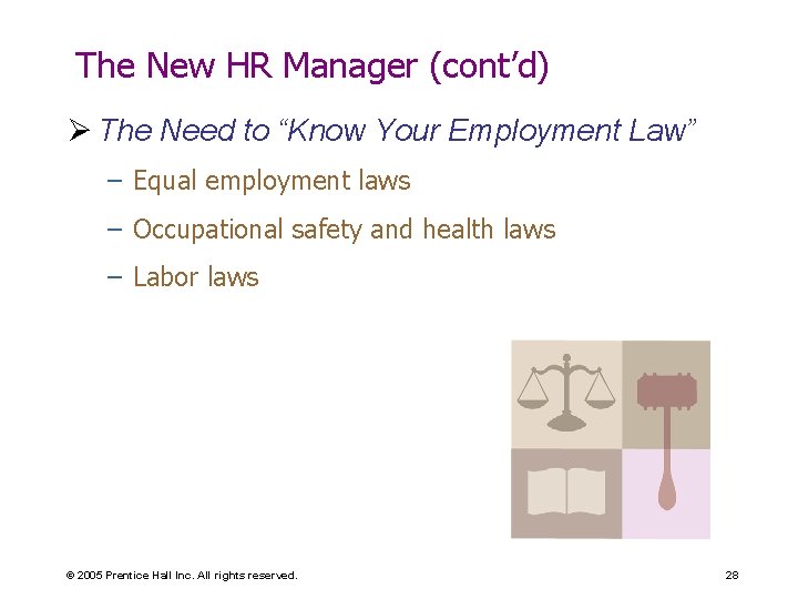 The New HR Manager (cont’d) Ø The Need to “Know Your Employment Law” –