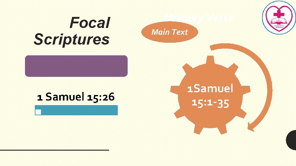 Focal Scriptures 1 Samuel 15: 26 Memory Verse Main Text 1 Samuel 15: 1