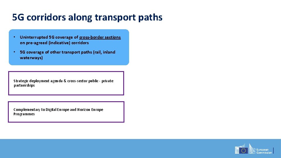 5 G corridors along transport paths • Uninterrupted 5 G coverage of cross-border sections