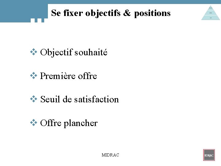 Se fixer objectifs & positions v Objectif souhaité v Première offre v Seuil de