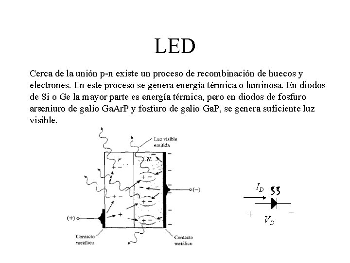 LED Cerca de la unión p-n existe un proceso de recombinación de huecos y