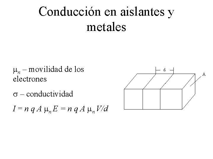 Conducción en aislantes y metales mn – movilidad de los electrones s – conductividad