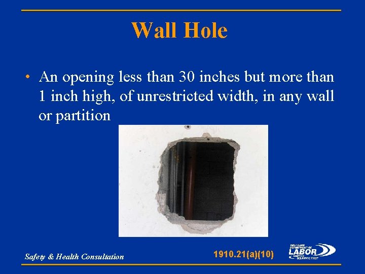Wall Hole • An opening less than 30 inches but more than 1 inch