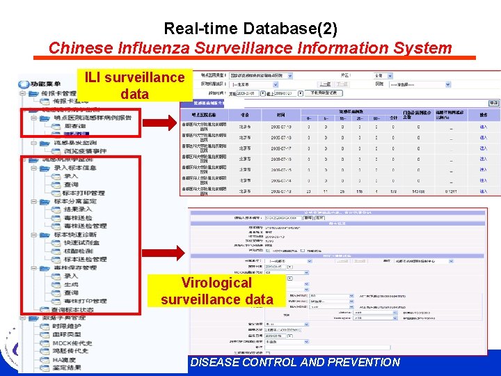 Real-time Database(2) Chinese Influenza Surveillance Information System ILI surveillance data Virological surveillance data CHINESE