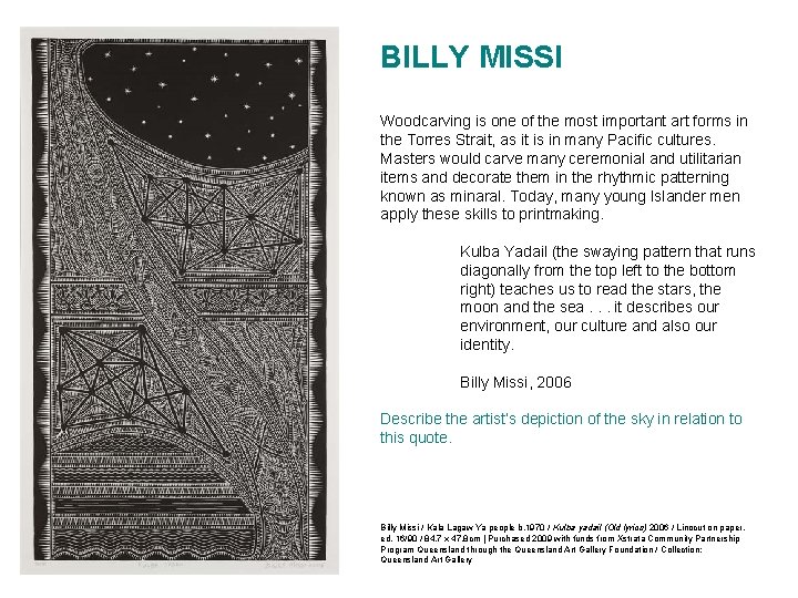 BILLY MISSI Woodcarving is one of the most important art forms in the Torres BILLY MISSI Woodcarving is one of the most important art forms in the Torres