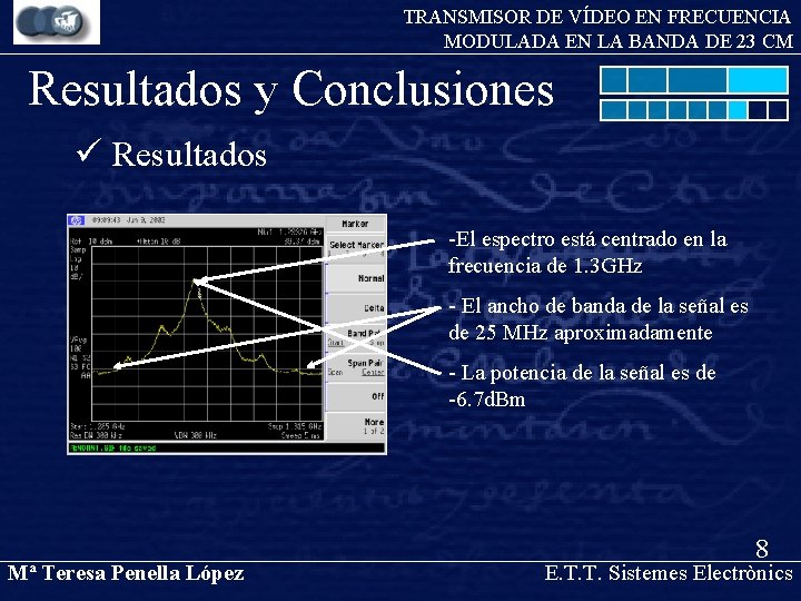 TRANSMISOR DE VÍDEO EN FRECUENCIA MODULADA EN LA BANDA DE 23 CM Resultados y